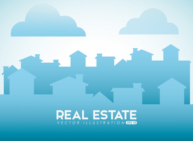 real estate design with city silhouette