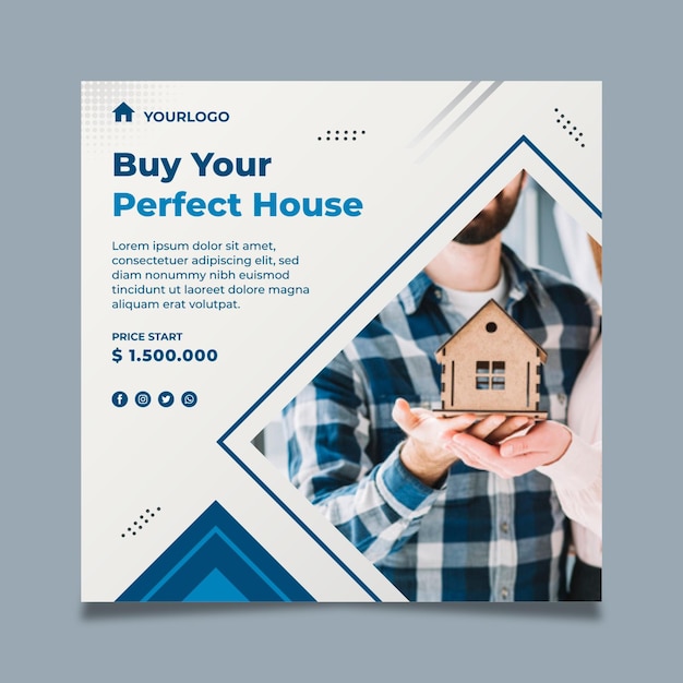 Real estate flyer square template