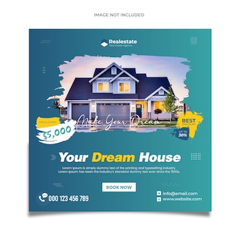 Real estate house social media post or square banner template or real estate flyer