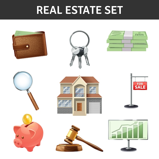 Бесплатное векторное изображение Набор иконок для недвижимости