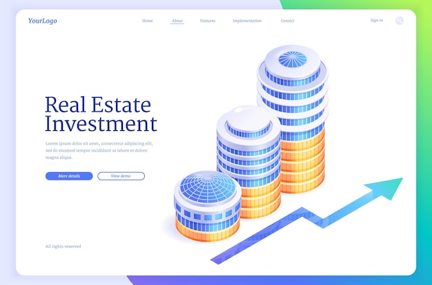 Бесплатное векторное изображение Изометрическая целевая страница инвестиций в недвижимость