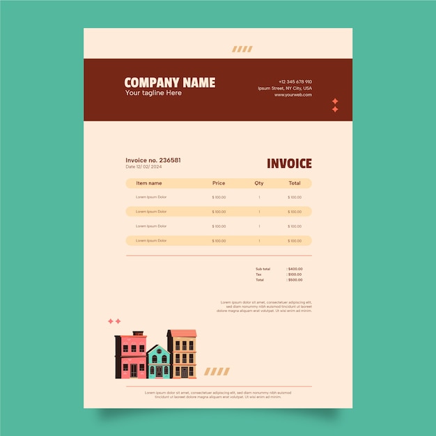 Free vector real estate invoice template design