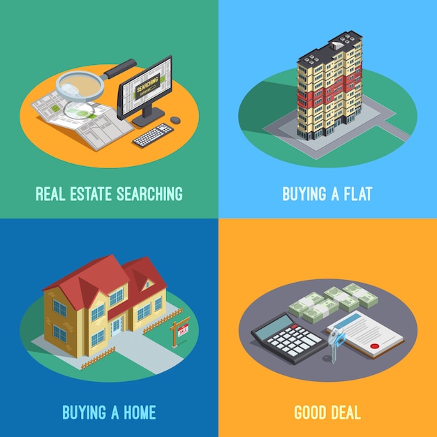 Real estate isometric elements – Free Vector Templates for Download