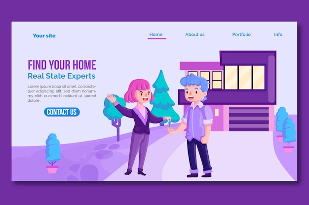 Free vector real estate landing page flat design template