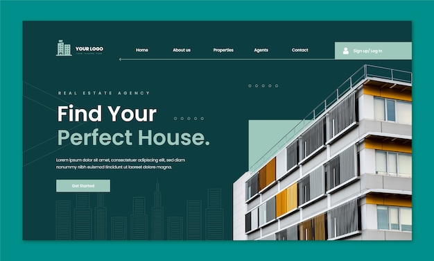 Free vector real estate landing page  template design