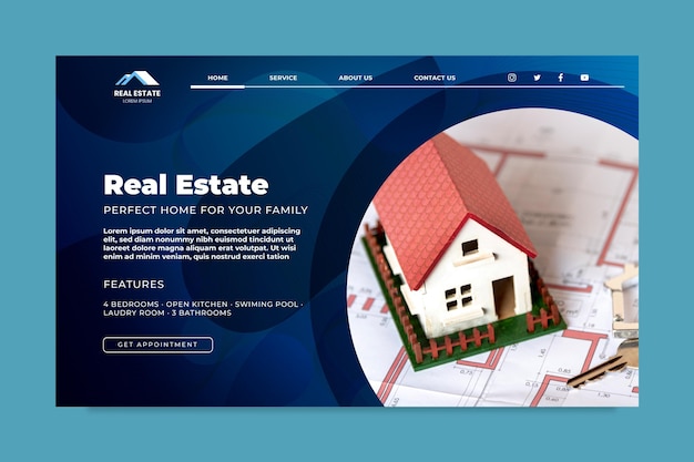 Бесплатное векторное изображение Шаблон целевой страницы недвижимости