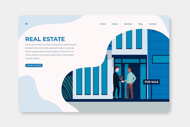 Real estate landing page with characters