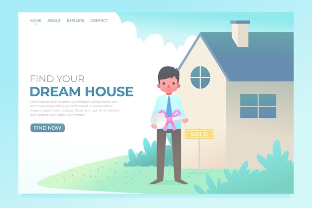 Real estate landing page with man