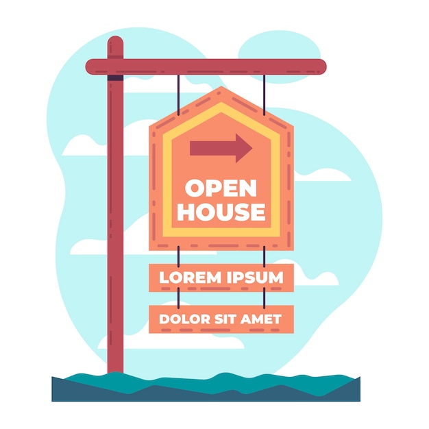 Бесплатное векторное изображение Недвижимость знак концепции открытого дома