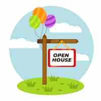 Free vector real estate open house sign with balloons