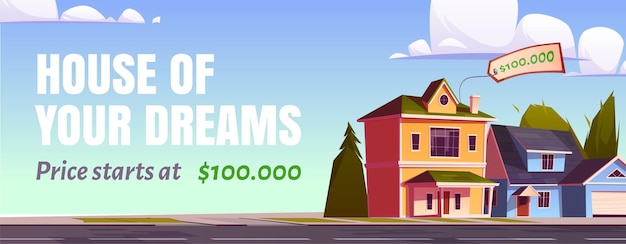 Free vector real estate sale banner. concept of purchase house of dreams.