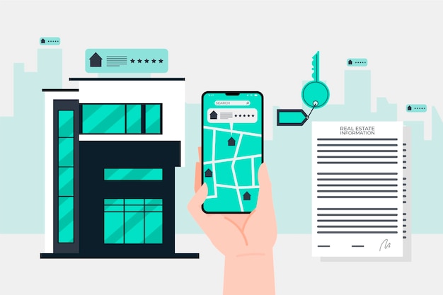 Real estate searching illustration with phone