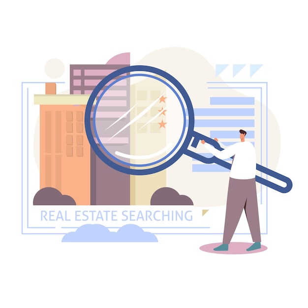 Free vector real estate searching with man and magnifier