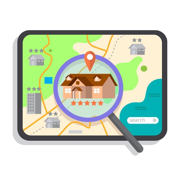 Free vector real estate searching with tablet and magnifier