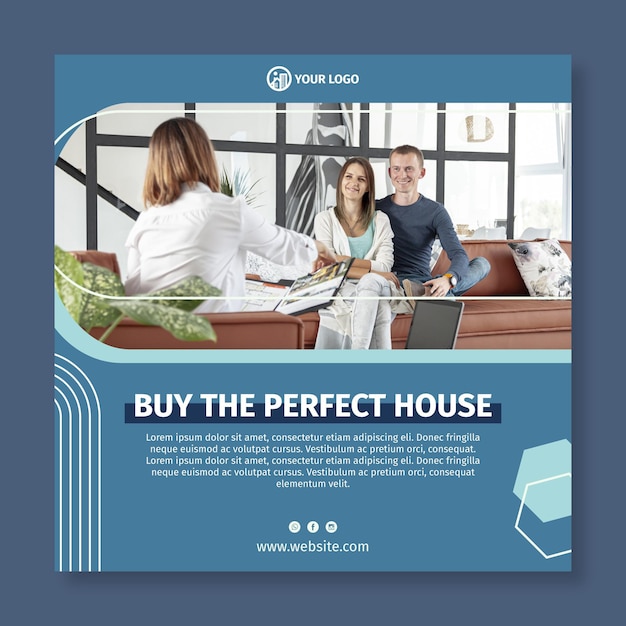 Free vector real estate square flyer template