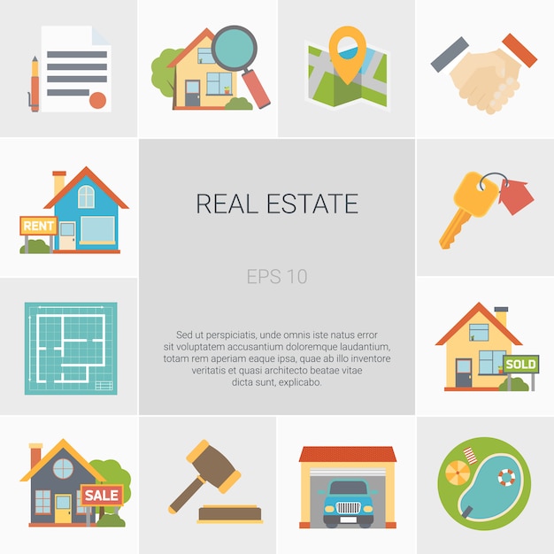 Real estate square icons set