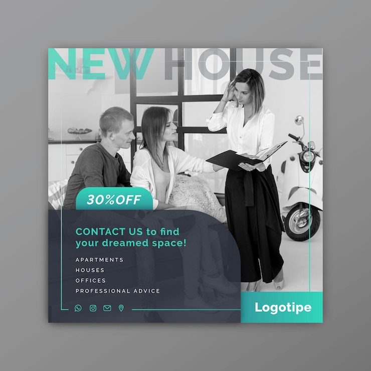 Free Vector real estate squared flyer template