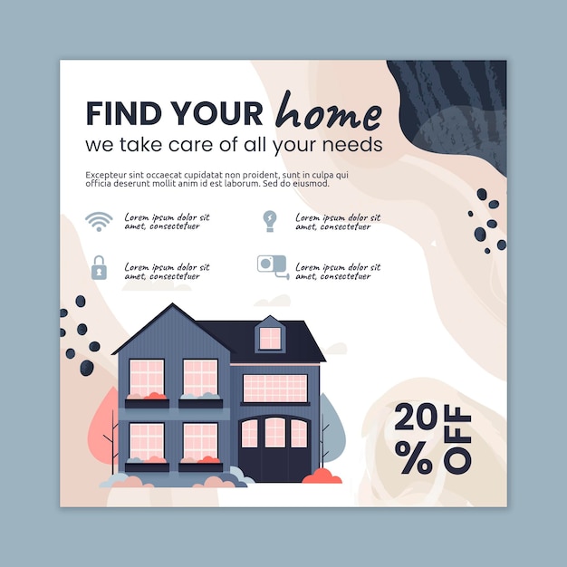 Free vector real estate squared flyer template