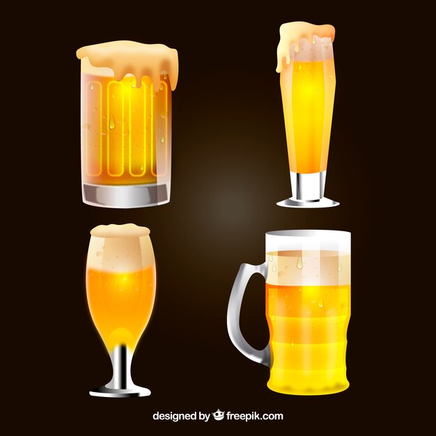 Realisitc bicchiere di birra e collezione mug