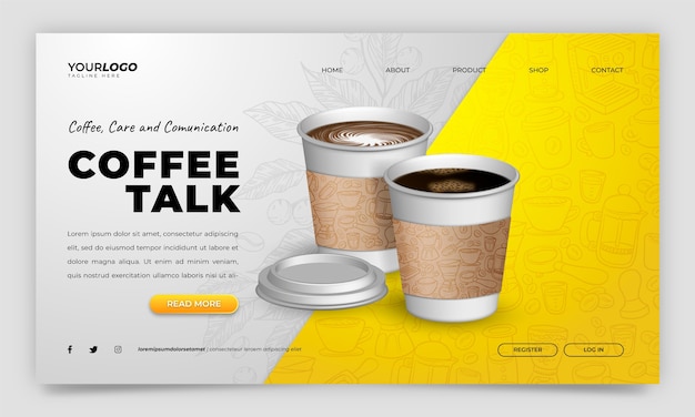 Realism and hand drawn coffee landing page