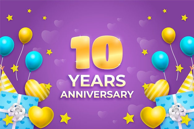 Free vector realistic 10 years anniversary card