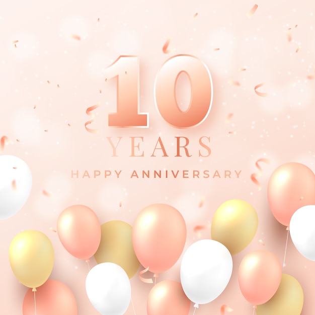Бесплатное векторное изображение Реалистичный дизайн 10-летнего юбилея или дня рождения