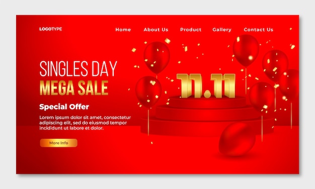 Free vector realistic 11.11 shopping day landing page template