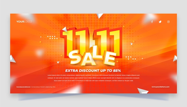 Free vector realistic 11.11 singles day shopping day horizontal sale banner template