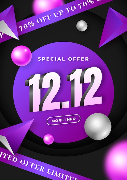 Realistic 12.12 sale vertical flyer template