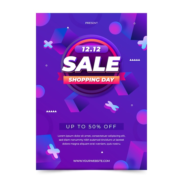 Realistic 12.12 sale vertical poster template