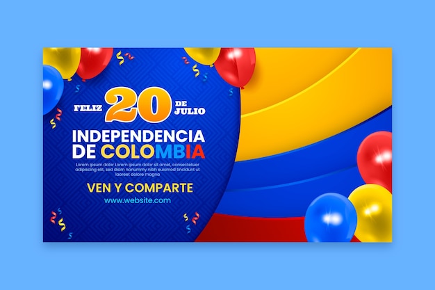 Realistic 20 de julio horizontal banner template