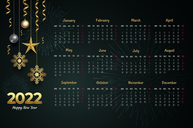 Реалистичный шаблон календаря на 2022 год