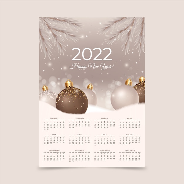 Realistic 2022 calendar template Free Vector