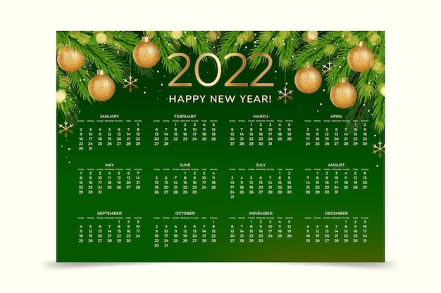 Free vector realistic 2022 calendar template