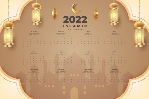 Realistic 2022 islamic calendar template