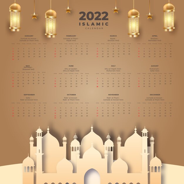 Realistic 2022 islamic calendar template