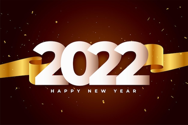Realistic 2022 new year greeting card with golden ribbon