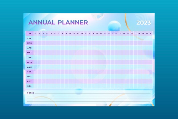 無料ベクター 現実的な 2023 年年間ウォール プランナー カレンダー テンプレート