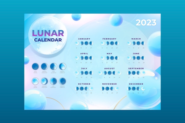 Vettore gratuito modello realistico del calendario lunare 2023