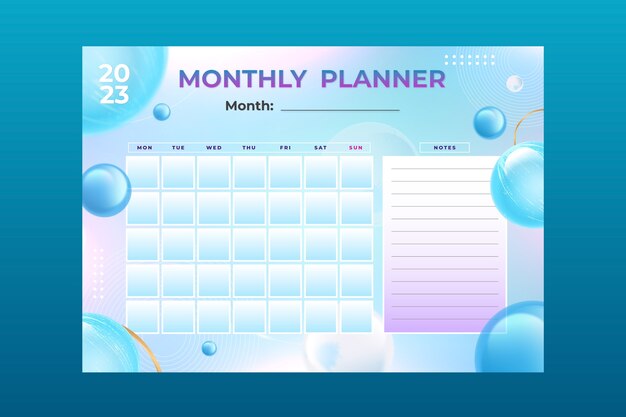 Realistic 2023 monthly planner calendar template