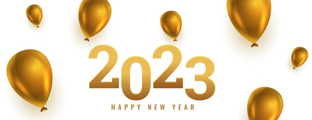 Realistic 2023 new year party banner with golden balloon