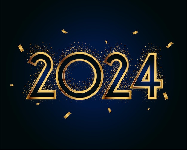 realistic 2024 golden text new year background with confetti decor