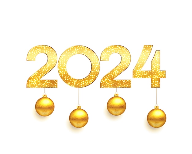 Free vector realistic 2024 new year eve background with golden xmas bauble