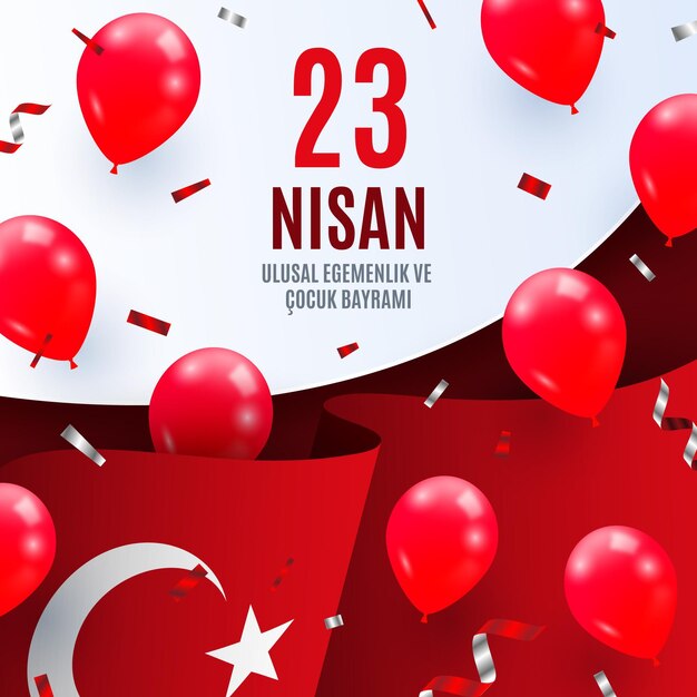 Realistic 23 nisan illustration with balloons