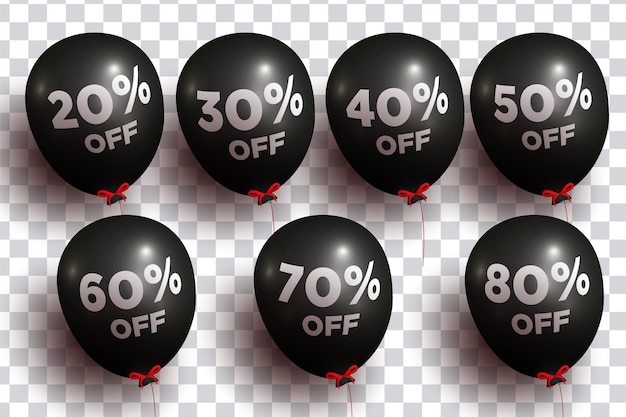 Free vector realistic 3d balloons with percentage pack