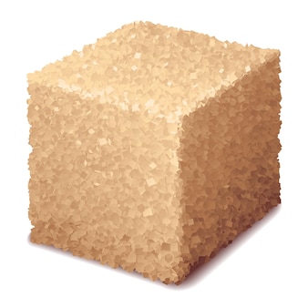 Реалистичный 3d кубик коричневого сахара на белом фоне