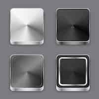 Free vector realistic 3d brushed metal buttons or icons set