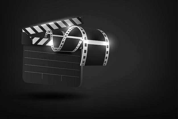 Free vector realistic 3d cinema film strip in perspective isolated