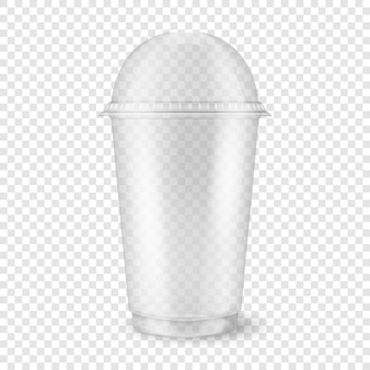 球形​の​ドームキャップ​の​クローズアップ​が​分離された​現実的​な​3​d​空​の​透明な​プラスチック​使い捨て​カップ