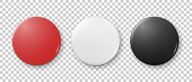 현실적인 3d 빈 그래픽 빨간색 흰색과 검은색 버튼 배지 아이콘 세트 절연